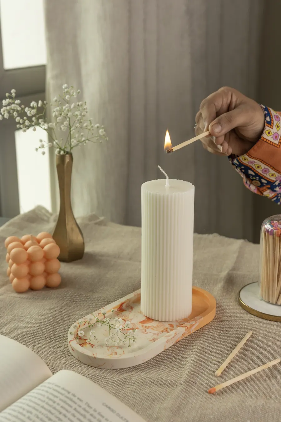 Ribbed Pillar Candle - Image 5